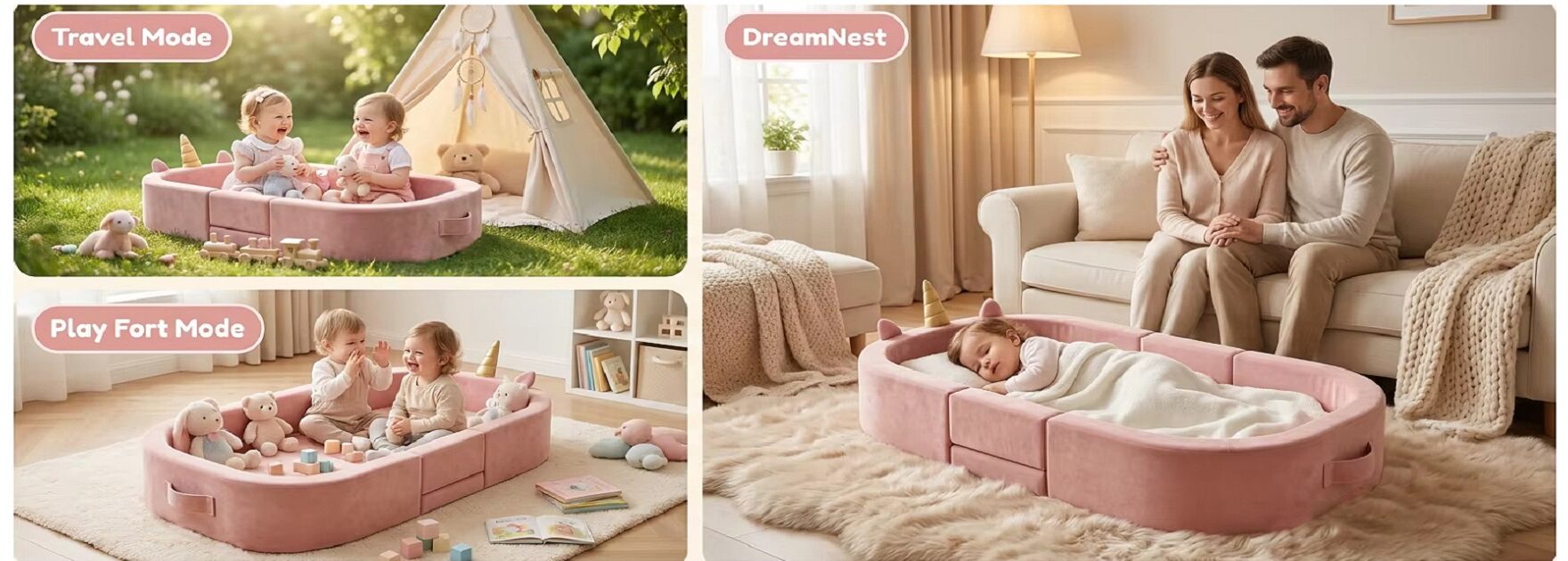Custom color options for unicorn foldable kids travel bed - OEM