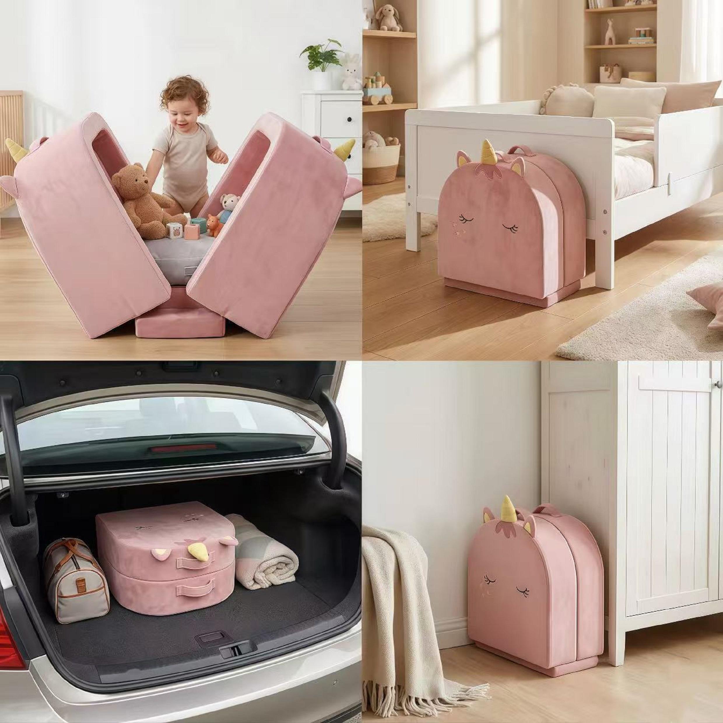 Portable unicorn kids travel bed folded compact for family travel