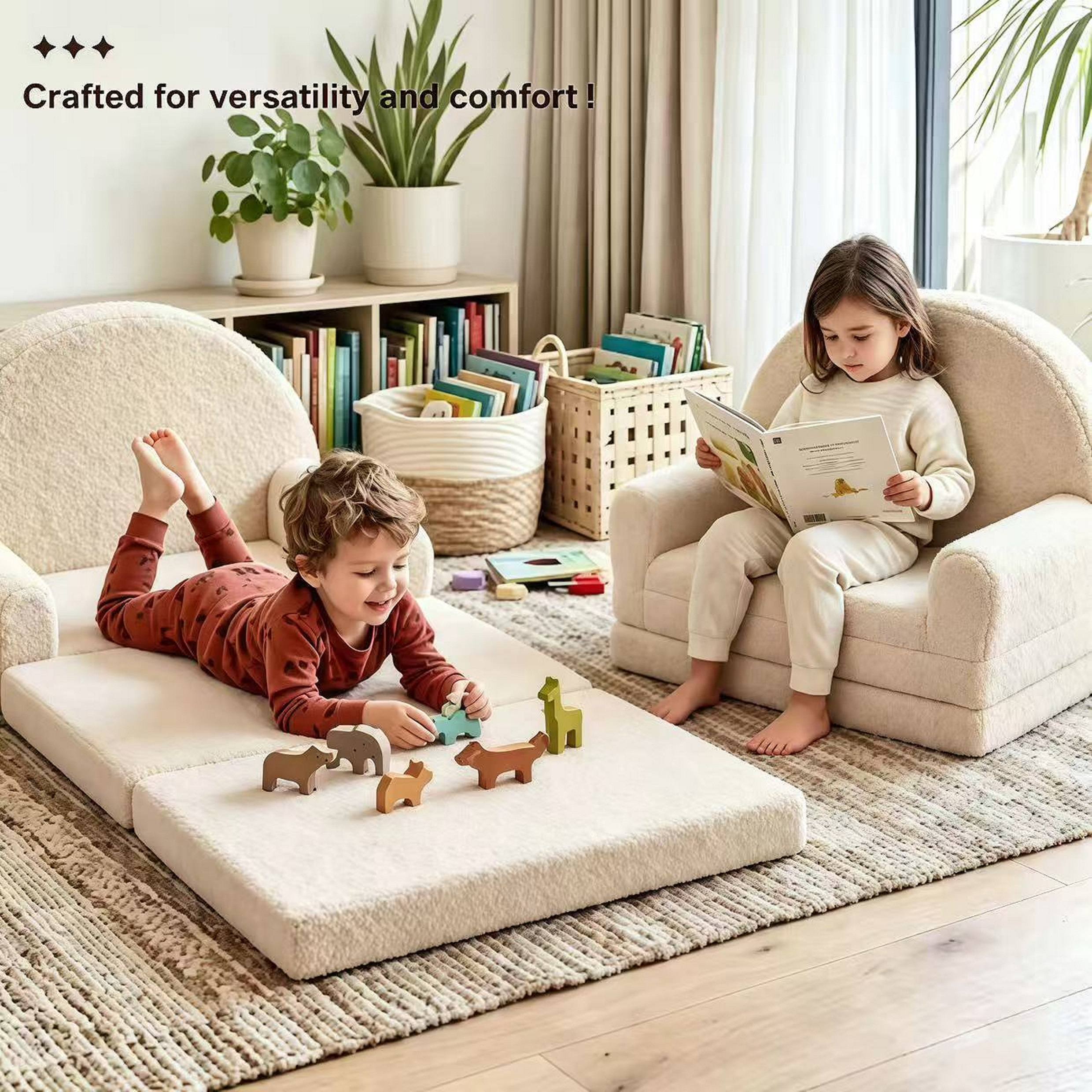 Round kids sofa backrest detail - soft upholstered beige