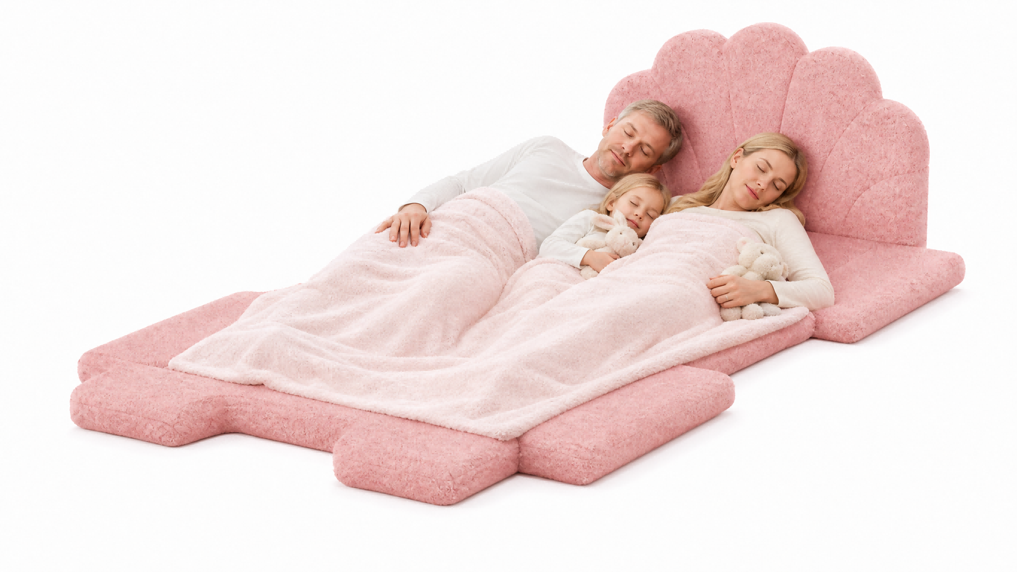 Velvet upholstered shell kids bed detail texture