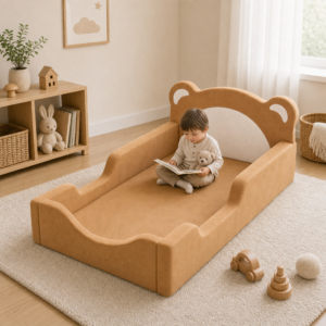 Bear toddler floor bed with soft foam surround designed by OEM soft play manufacturer