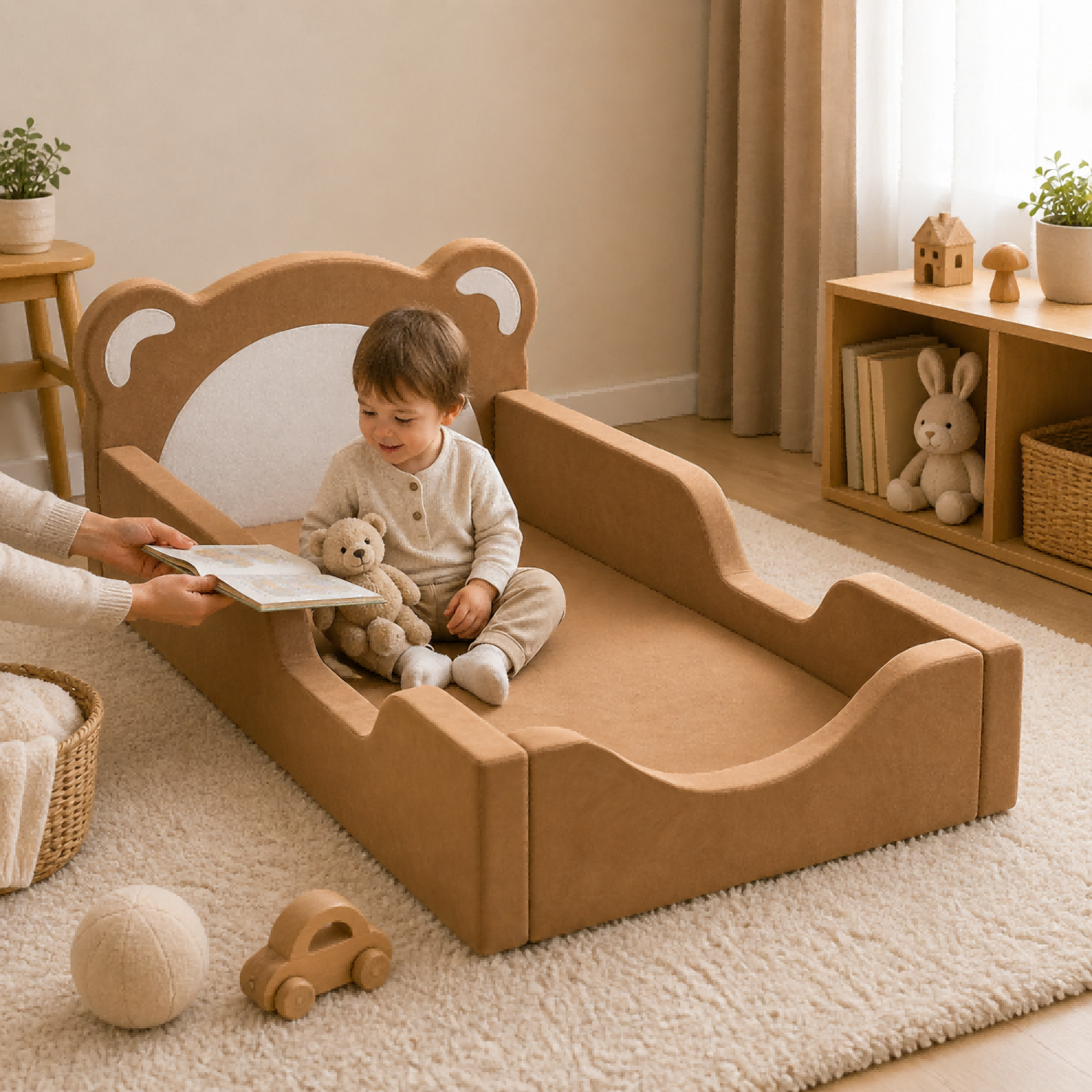 Custom bear shaped kids floor bed with soft foam structure for toddlers