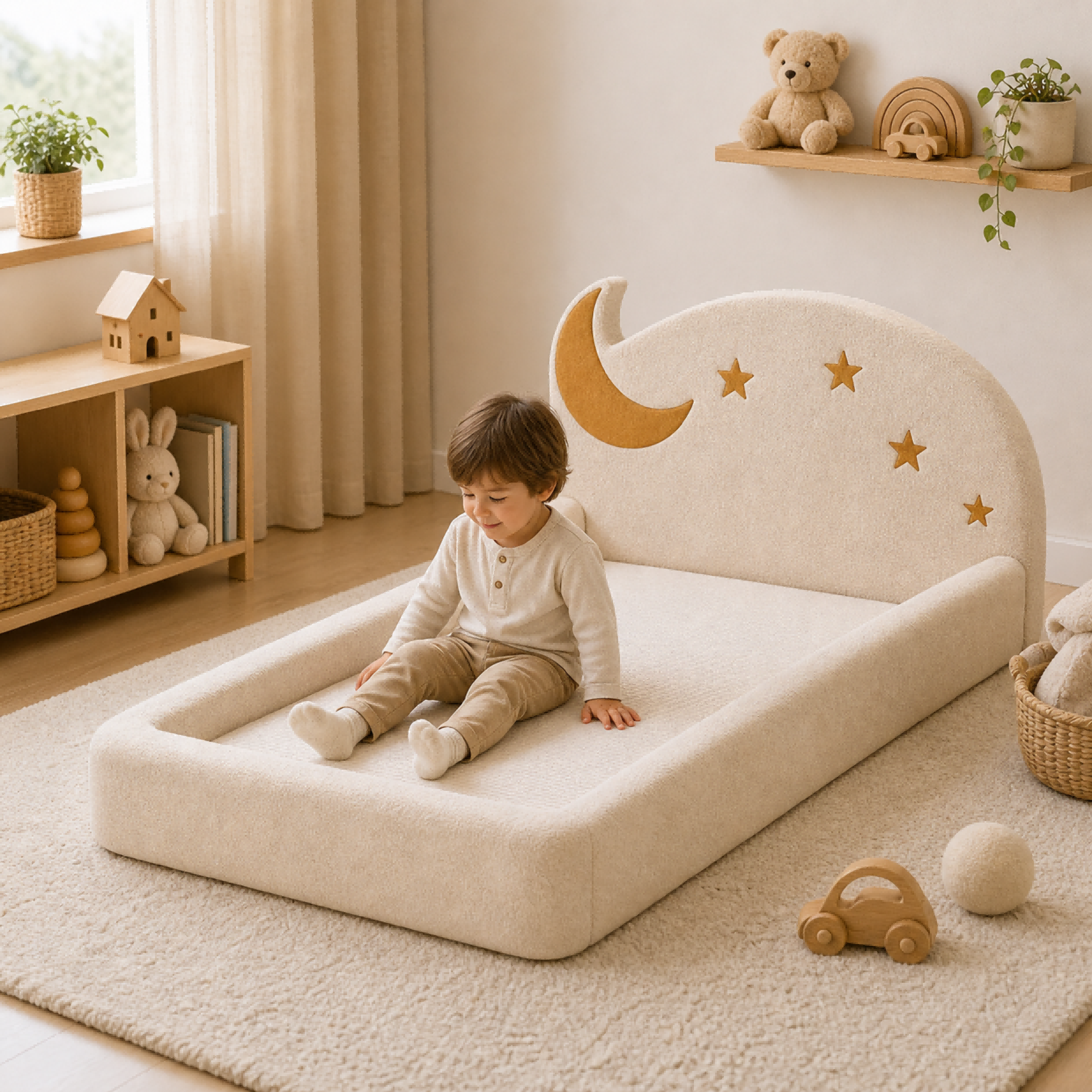 moon star soft floor bed for kids with foam safety design