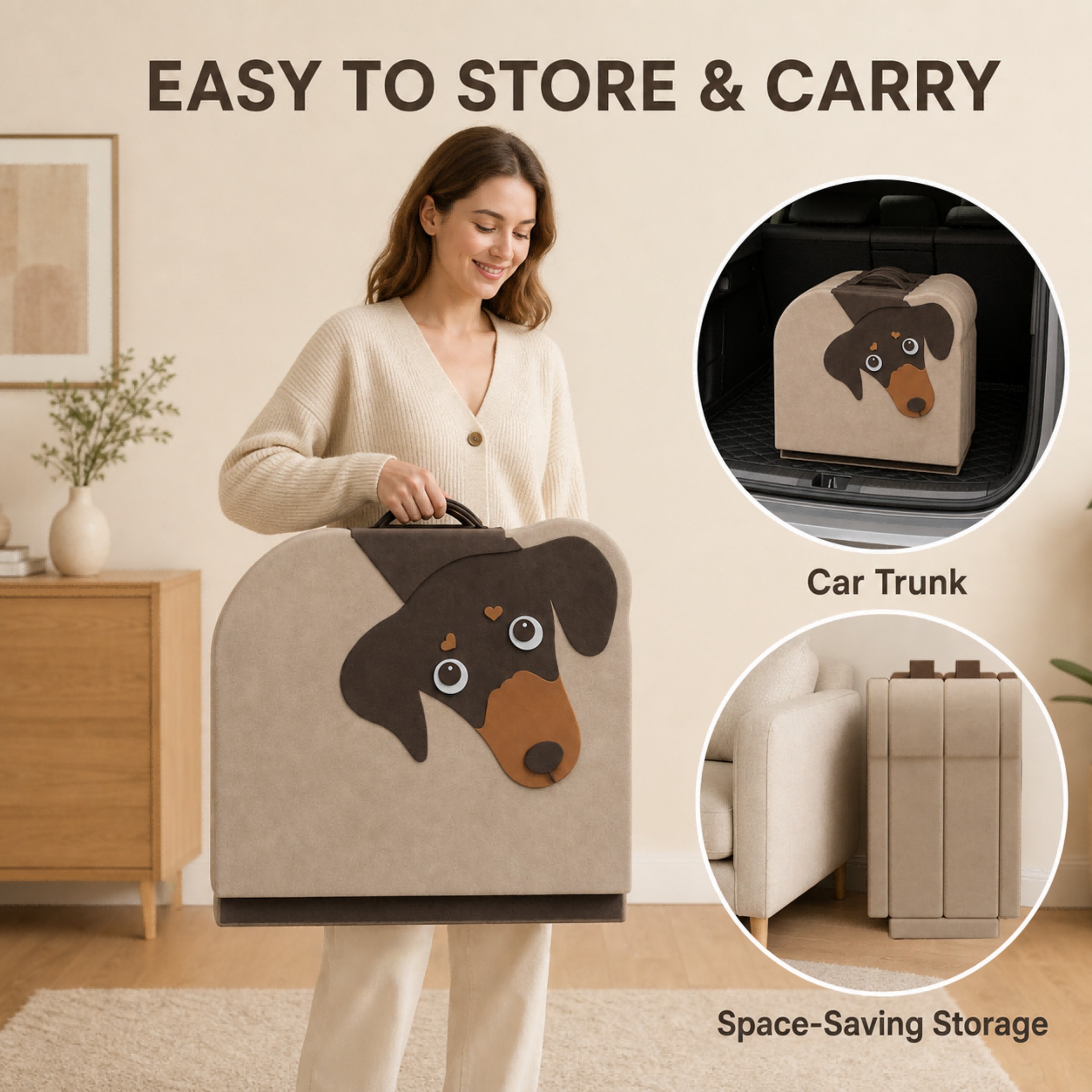 Space saving dachshund travel bed folded for storage