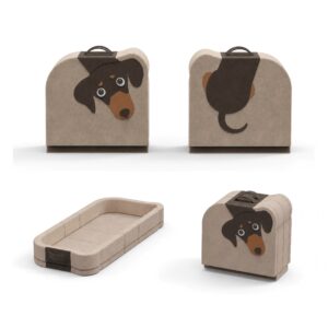 Dachshund kids travel bed in folded and unfolded designs