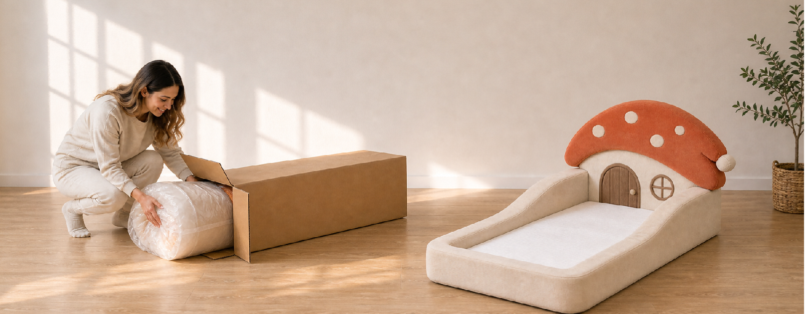 vacuum compressed mushroom kids floor bed packaging