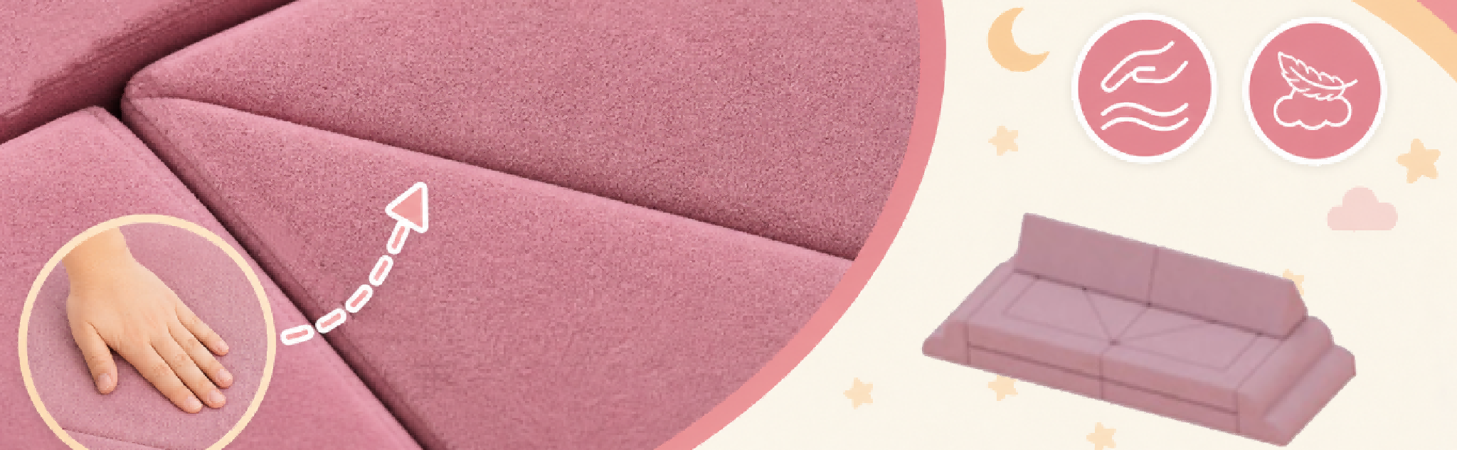 Soft foam structure of pink modular play couch