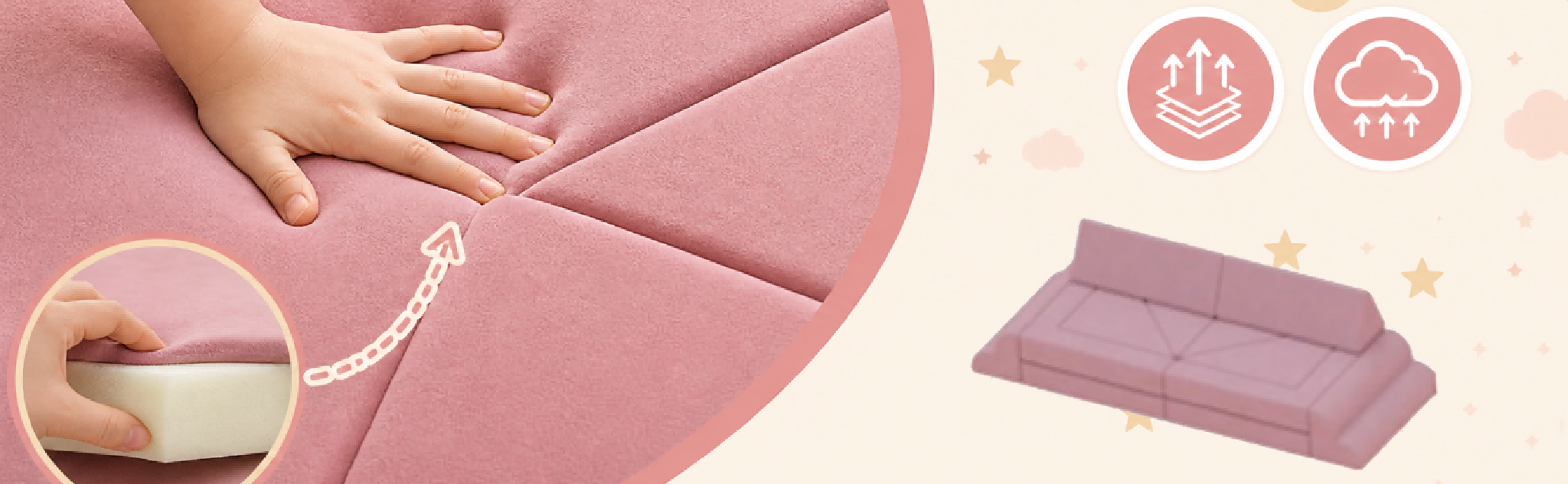 Pink soft play couch supportive foam and soft fabric