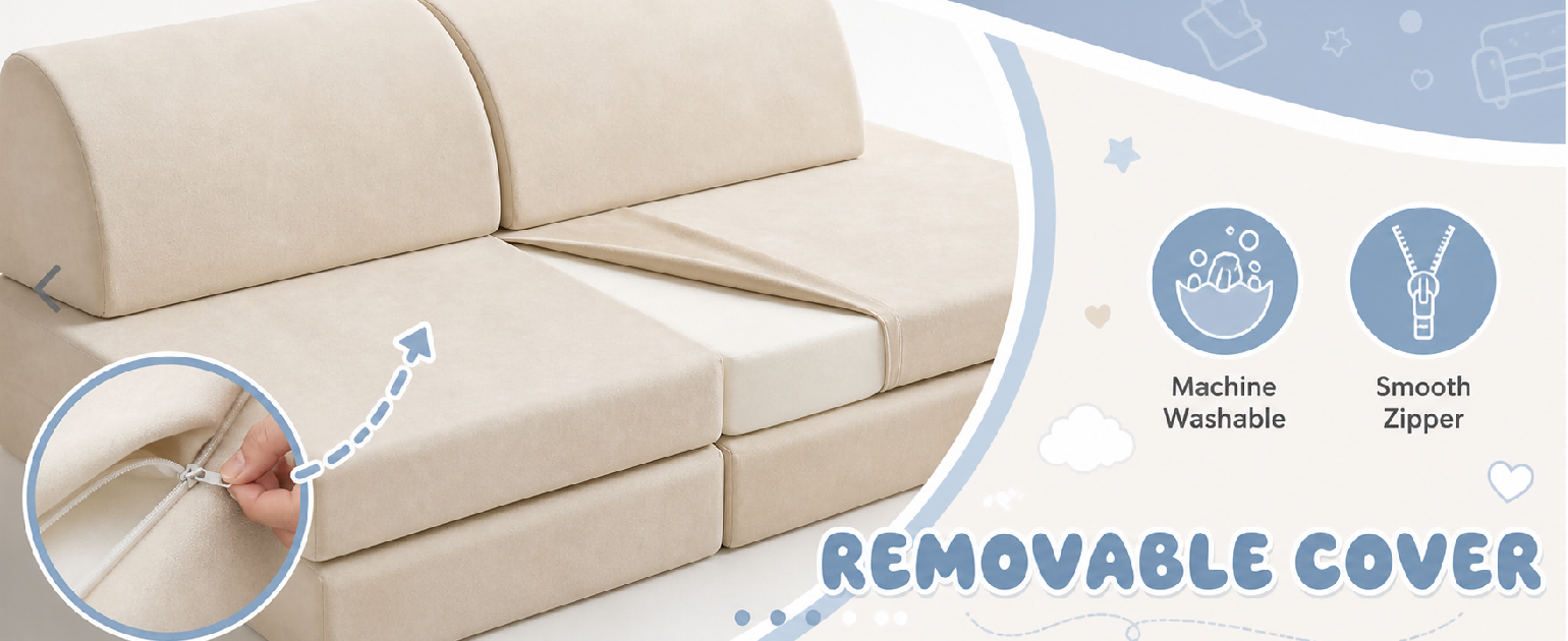 Soft play couch with removable washable cover