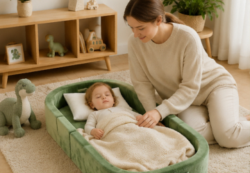 恐龙旅行床-4 Dinosaur themed kids travel bed in modern bedroom lifestyle