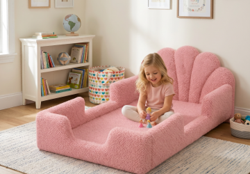 粉色贝壳床-4 Custom color options for shell kids floor bed - OEM